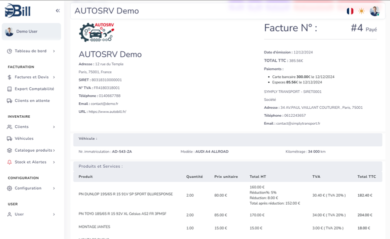 AUTOBILL - logiciel facturation et gestion stocks garage auto